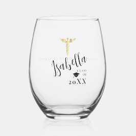 Nurse Abschluss Gift Gold Caduceus Name Year Weinglas Ohne Stiel
