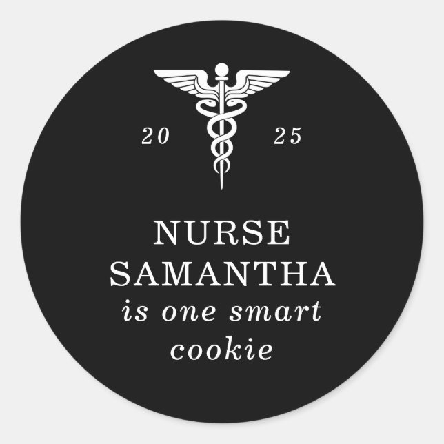 Nurse Abschluss Smart Cookie Caduseus Black Runder Aufkleber (Vorderseite)