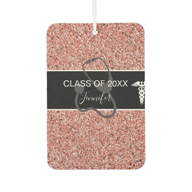 Nurse Abschluss Stethoscope Rosa Glitzer Name Autolufterfrischer (Vorderseite)