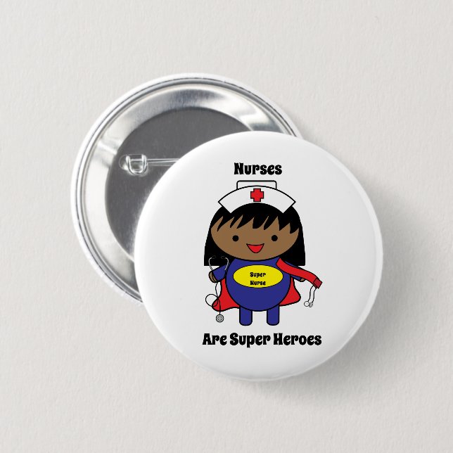 Nurse African American Super Hero Personalize Button (Vorne & Hinten)