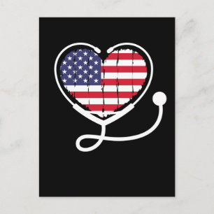 Nurse American Flag Stethoscope Women 4th July Postkarte