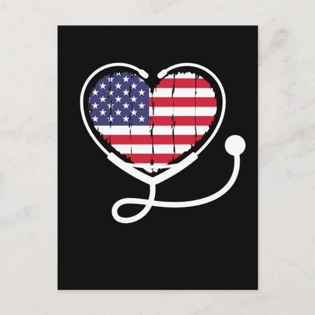 Nurse American Flag Stethoscope Women 4th July Postkarte (Vorderseite)