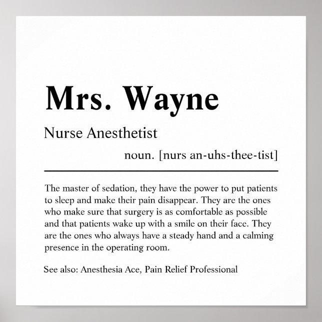 Nurse Anästhesist Personalisiertes Geschenkposter Poster (Vorne)