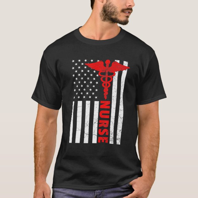 Nurse Apprecision Gift American Flag RN 4. Juli T-Shirt (Vorderseite)