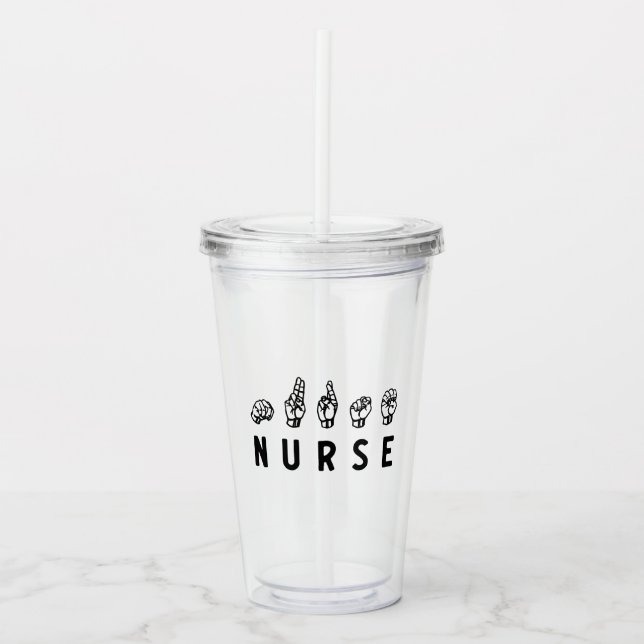 Nurse ASL Handzeichen Sprache Pflege Grad RN Gesch Acryltrinkbecher (Vorderseite)