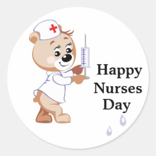 Nurse Bear Runder Aufkleber