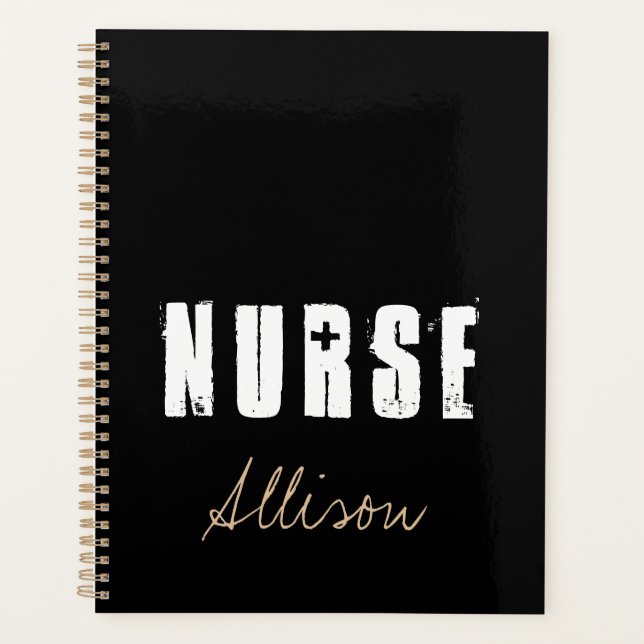 Nurse Black and Gold Stilvoll Personalisiert  Planer (Vorderseite)