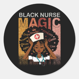 Nurse Black Woman Magic Afro Melanin Queen Black H Runder Aufkleber
