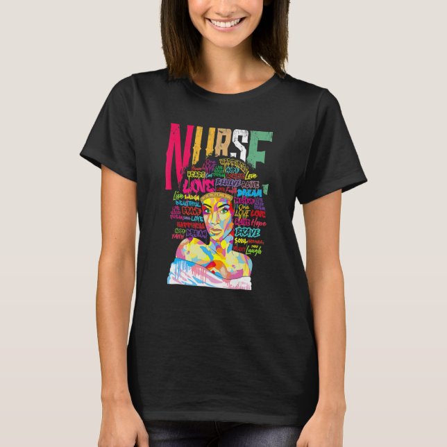 Nurse Black Woman Magic Afro Melanin Queen Black H T-Shirt (Vorderseite)