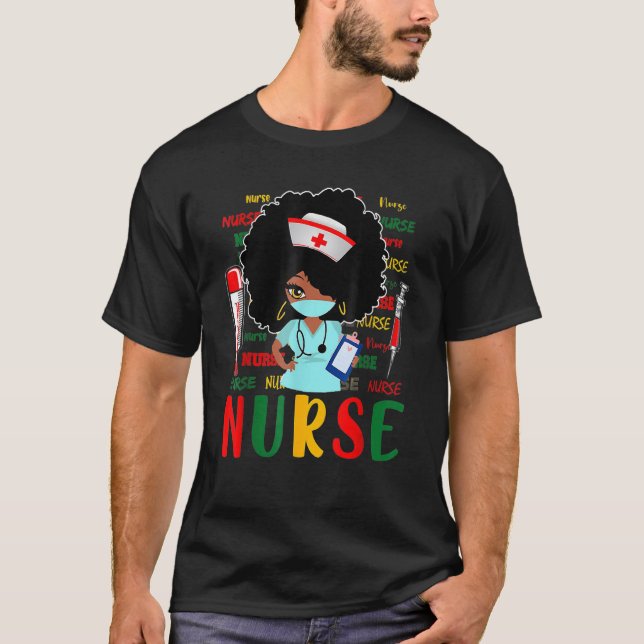 Nurse Black Woman Magic Afro Melanin Queen Black H T-Shirt (Vorderseite)