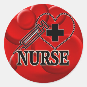 NURSE BLUTZELLEN SYRINGE HERZLOGO RUNDER AUFKLEBER