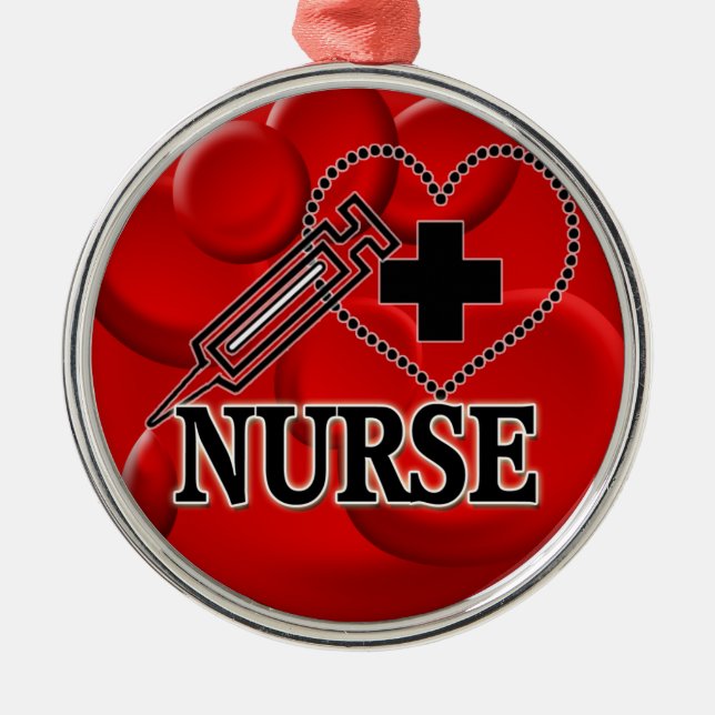 NURSE BLUTZELLEN SYRINGE HERZLOGO SILBERNES ORNAMENT (Vorne)
