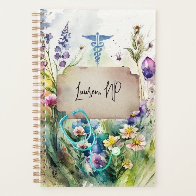 Nurse Boho Watercolor Wildblume Floral Student Planer (Vorderseite)