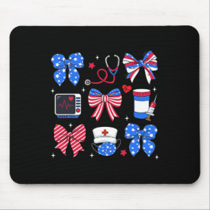 Nurse Bow Stethoscope Usa Flag Patriotic 4. Ju Mousepad