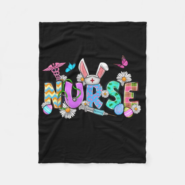 Nurse Bunny Ears Egg Stethoskop Niedlich Osterkrus Fleecedecke (Vorderseite)