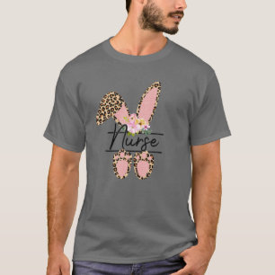 Nurse Bunny Leopard Blume Niedlich Ostern Matching T-Shirt