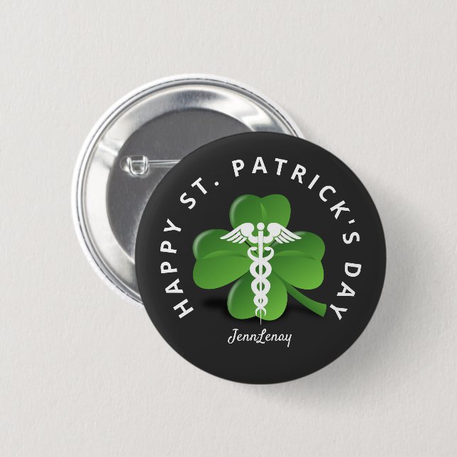 Nurse Caduceus Medical Green Kleeblatt St Patrick Button (Vorne & Hinten)