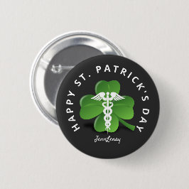 Nurse Caduceus Medical Green Kleeblatt St Patrick Button