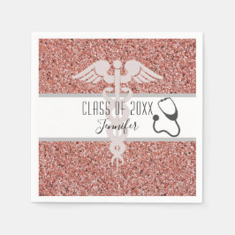 Nurse Caduceus Stethoscope Rose Gold Glitzer Serviette