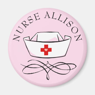 Nurse Cap Name Pink hinzufügen Magnet