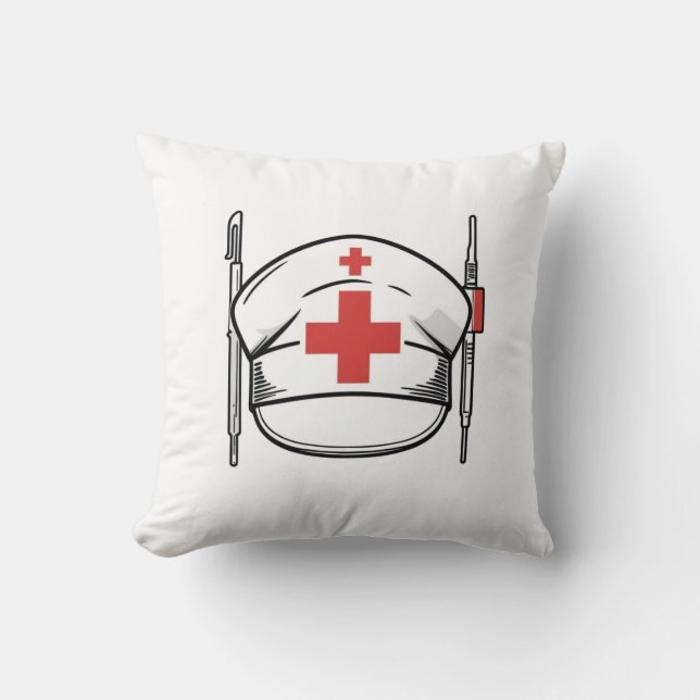 Nurse Cap with Red Cross and Medical Tools Design Kissen (Vorderseite)