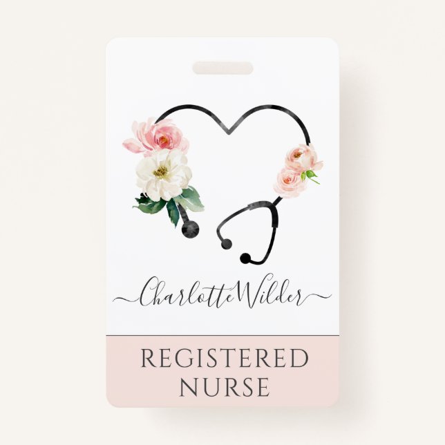 Nurse Caregiver Floral Stethoscope Ausweis (Vorderseite)