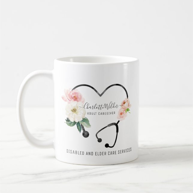 Nurse Caregiver Floral Stethoscope Kaffeetasse (Links)