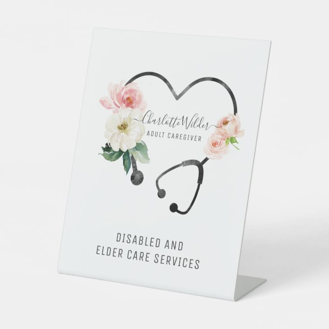 Nurse Caregiver Floral Stethoscope Sockelschild (Vorderseite)