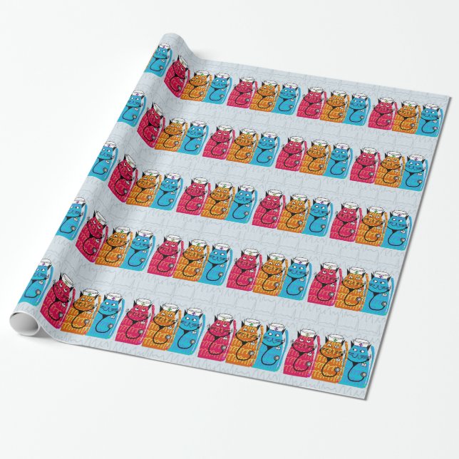 Nurse Cats Geschenk Wrap Blue Geschenkpapier (Ungerollt)