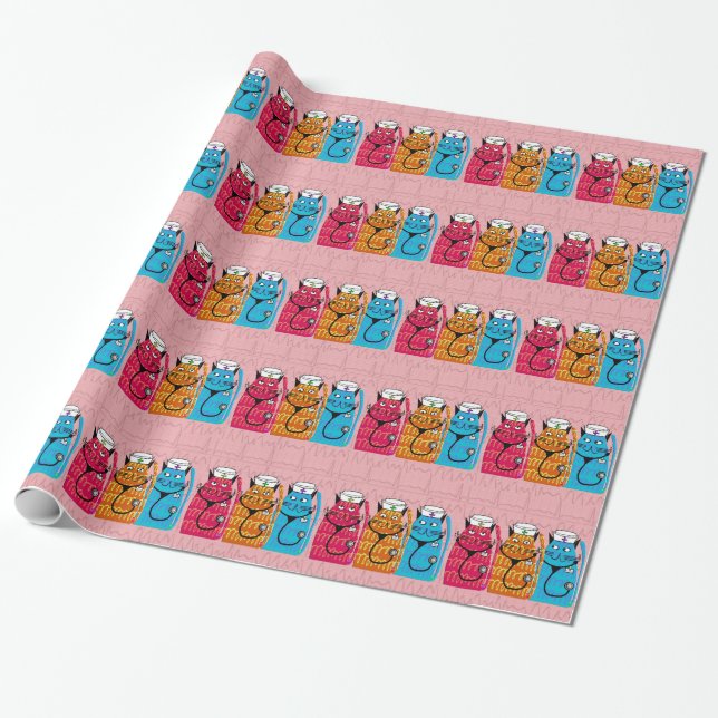 Nurse Cats Geschenke Wrap Pink Geschenkpapier (Ungerollt)