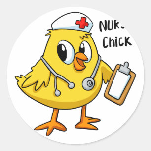 Nurse chick Cartoon   Hintergrundfarbe auswählen Runder Aufkleber