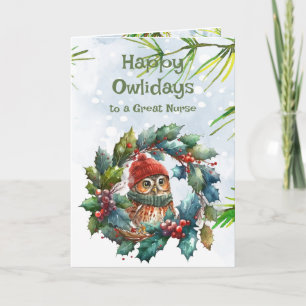 Nurse Christmas Owl Tierwelt Natur Karte