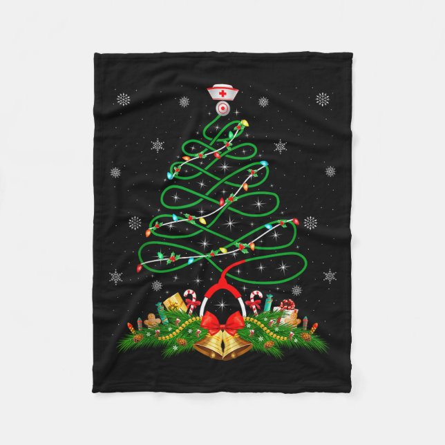 Nurse Christmas Scrub Tops Nursing Stethoscope Xma Fleecedecke (Vorderseite)