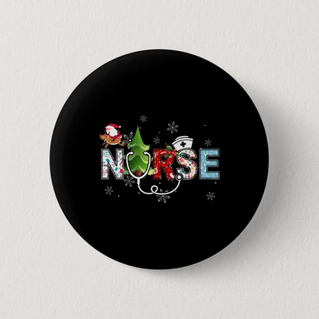 Nurse Christmas Stethoscope Nurses Xmas Pajamas Pj Button (Vorderseite)