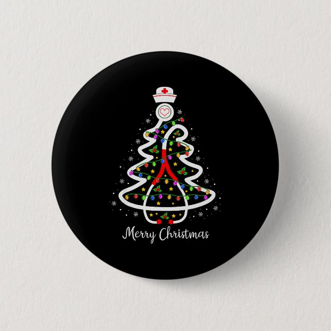 Nurse Christmas Tree Shirt Stethoscope Nursing Nic Button (Vorderseite)