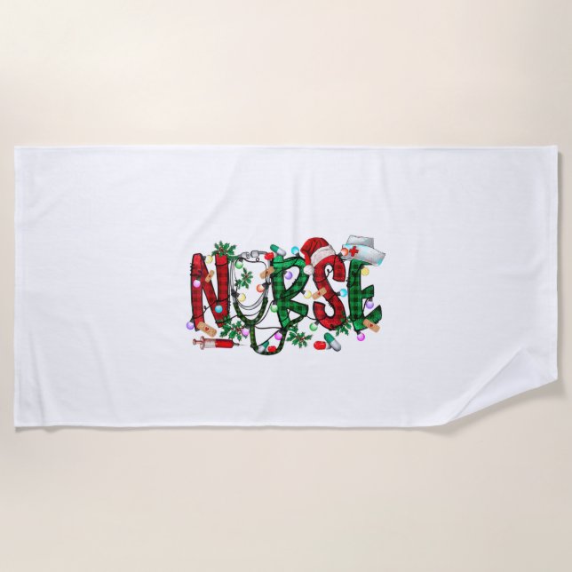 Nurse Christmas Tree Stethoscope RN LPN Scrub Nurs Strandtuch (Vorderseite)