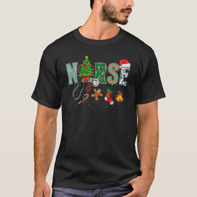 Nurse Christmas Tree Stethoscope RN LPN Scrub Nurs T-Shirt (Vorderseite)