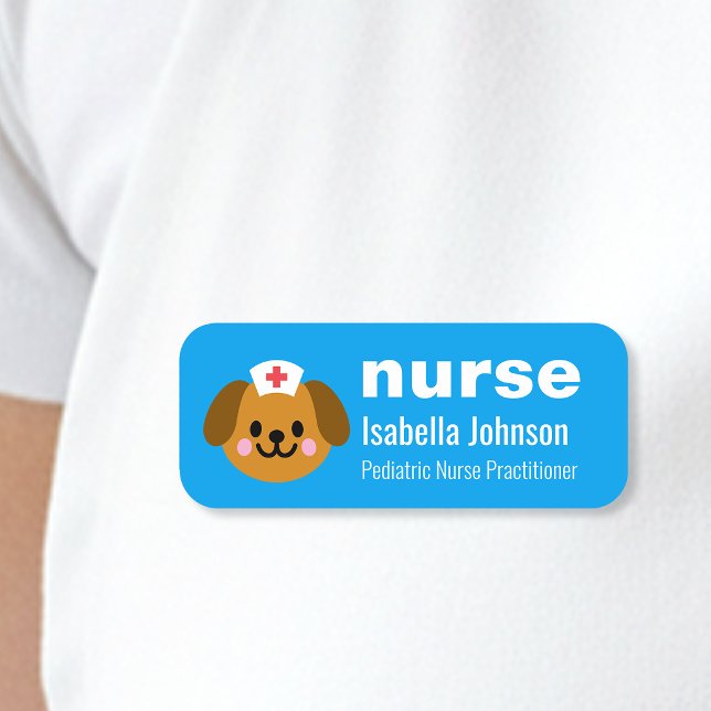Nurse Custom Name Cute Dog Blue Namensschild (Von Creator hochgeladen)