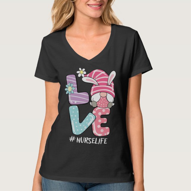 Nurse Cute Gnome Bunny Love  Easter Day Christians T-Shirt (Vorderseite)