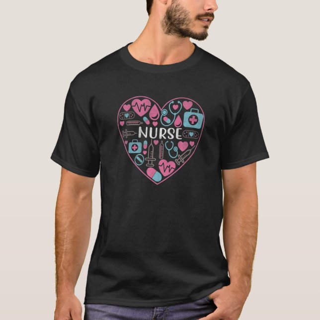 Nurse Cute Heart Valentine Stethoscope RN LPN Scru T-Shirt (Vorderseite)