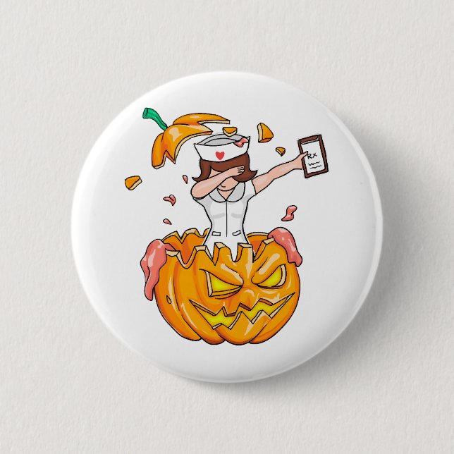 Nurse Dabbing Halloween T - Shirt Pumpkin Dab Gesc Button (Vorderseite)