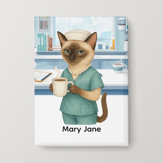 Nurse Daly Life Kaffee Zuerst für Katzenliebhaber Button (Vorderseite)
