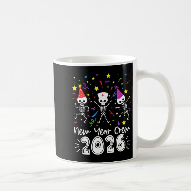 Nurse Dancing Skeleton New Year Crew 2026 Funny Er Kaffeetasse (Rechts)