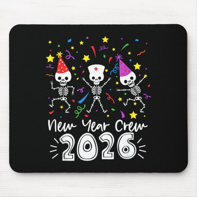 Nurse Dancing Skeleton New Year Crew 2026 Funny Er Mousepad (Vorne)