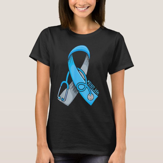Nurse Diabetes Awareness Blue Ribbon Nursing RN Li T-Shirt (Vorderseite)