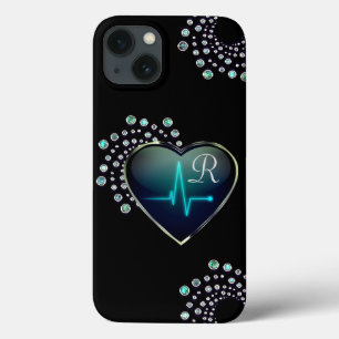 Nurse EKG Herz und Juwel sehen schwarz blau silber Case-Mate iPhone Hülle