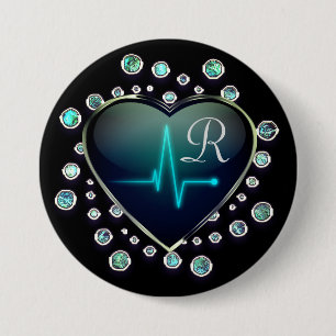 Nurse EKG Herzjuwel sehen schwarz blau silber aus Button