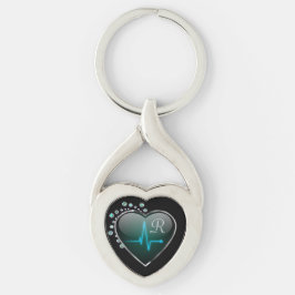 Nurse EKG Herzlinienjuwel sieht schwarz blau silbe Schlüsselanhänger
