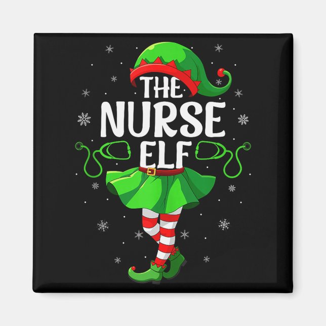 Nurse Elf Christmas Girls Women Elf Squad Xmas Fam Magnet (Vorne)