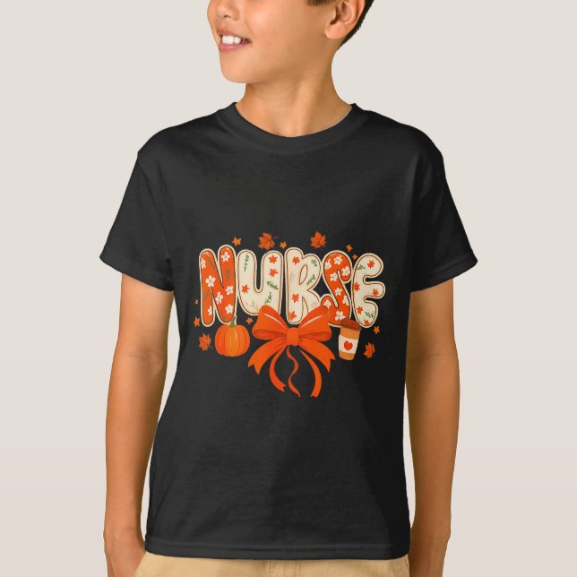 Nurse Fall Autumn Pumpkin Sce Coffee Thanksgiving  T-Shirt (Vorderseite)